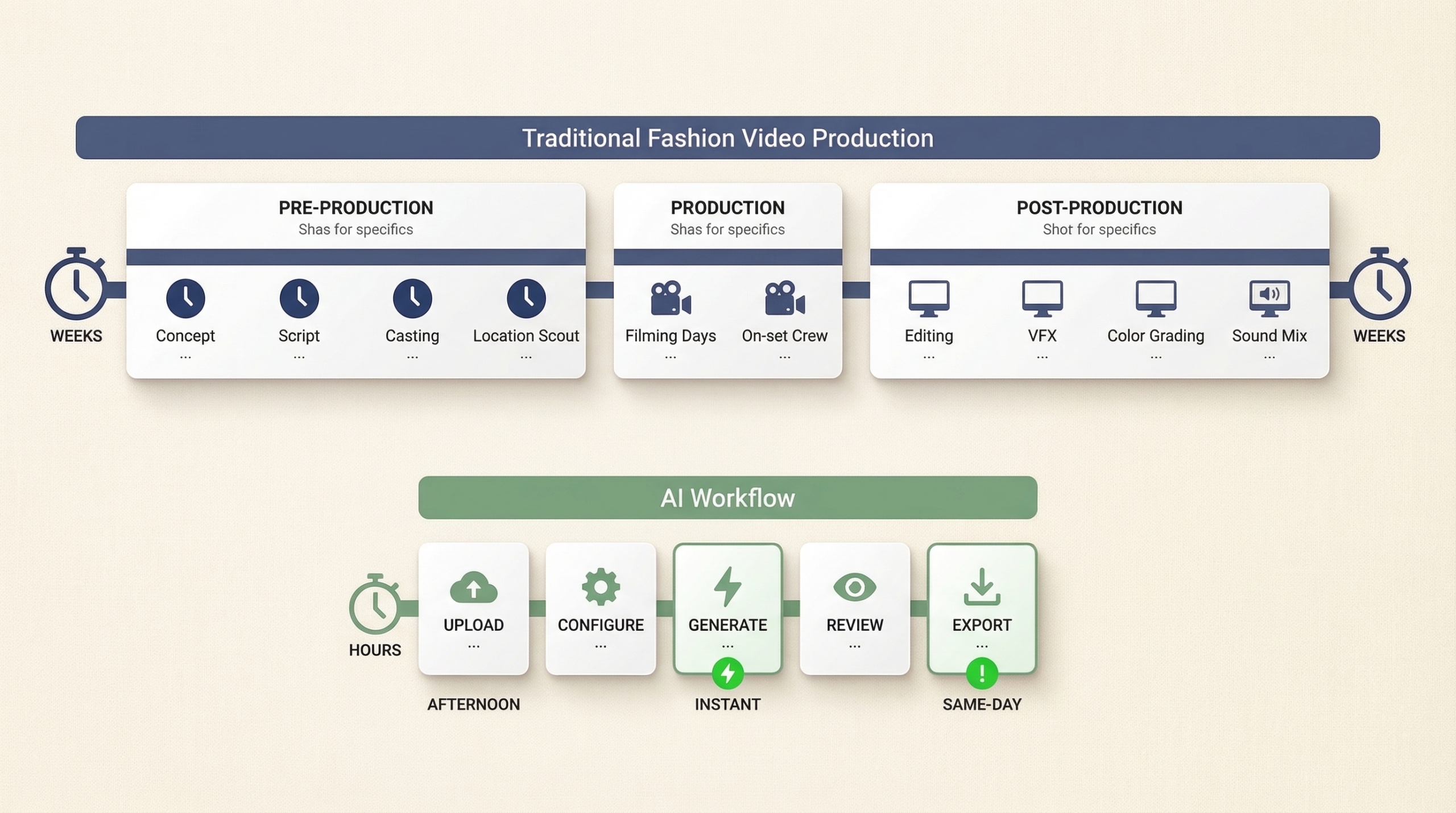 AI workflow vs traditional video production process comparison