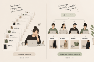 Creative work queued behind one person versus produced in parallel