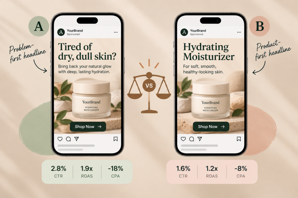 Two versions of the same ad compared in a fair A/B test