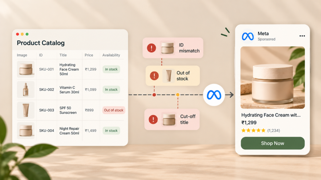 Common data problems between a product catalog and a Meta catalog ad