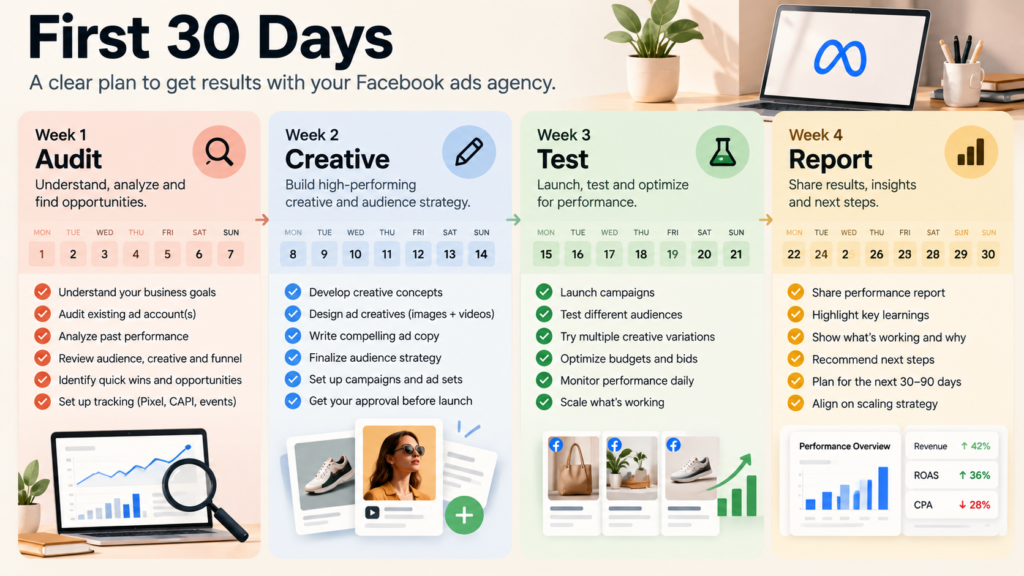 Facebook Ads Agency 4 Week plan | First 30 days